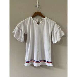 Janie‎ and Jack Terry Bell Sleeve Cover Up Girls Size 7 White Red Blue Ric Rac